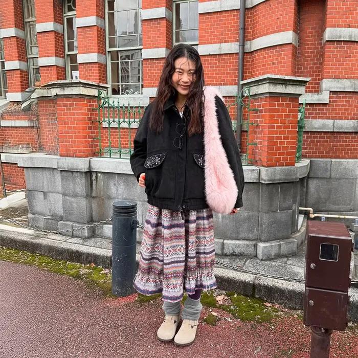 Nordic Pattern Volume Skirt_Grey