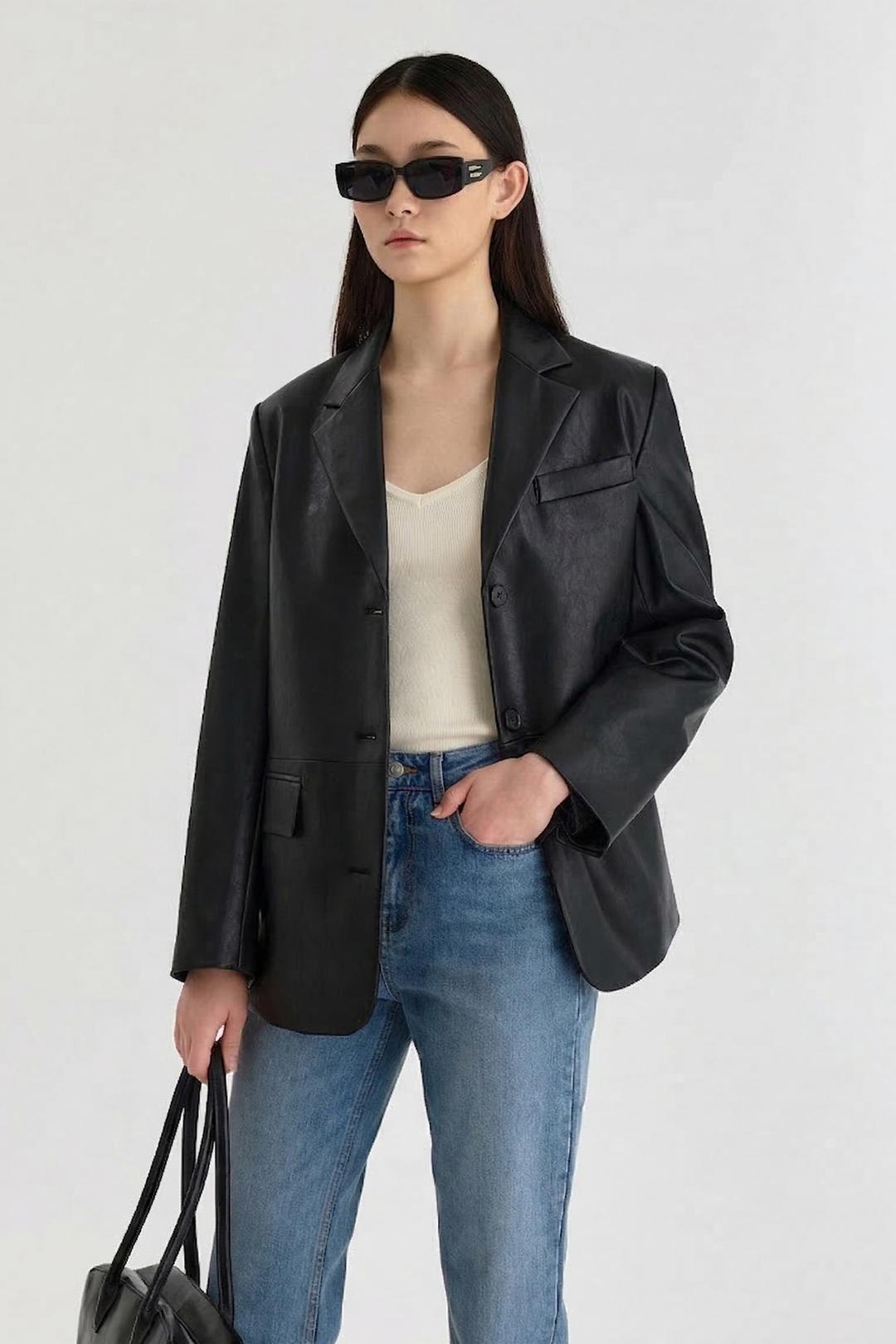 레더 블레이저 - 블랙