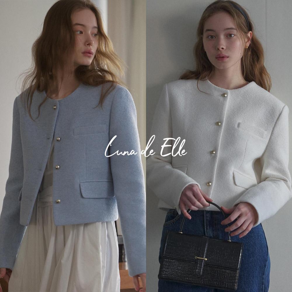 앤유브라운 누아르 자켓 노카라 트위드 자켓