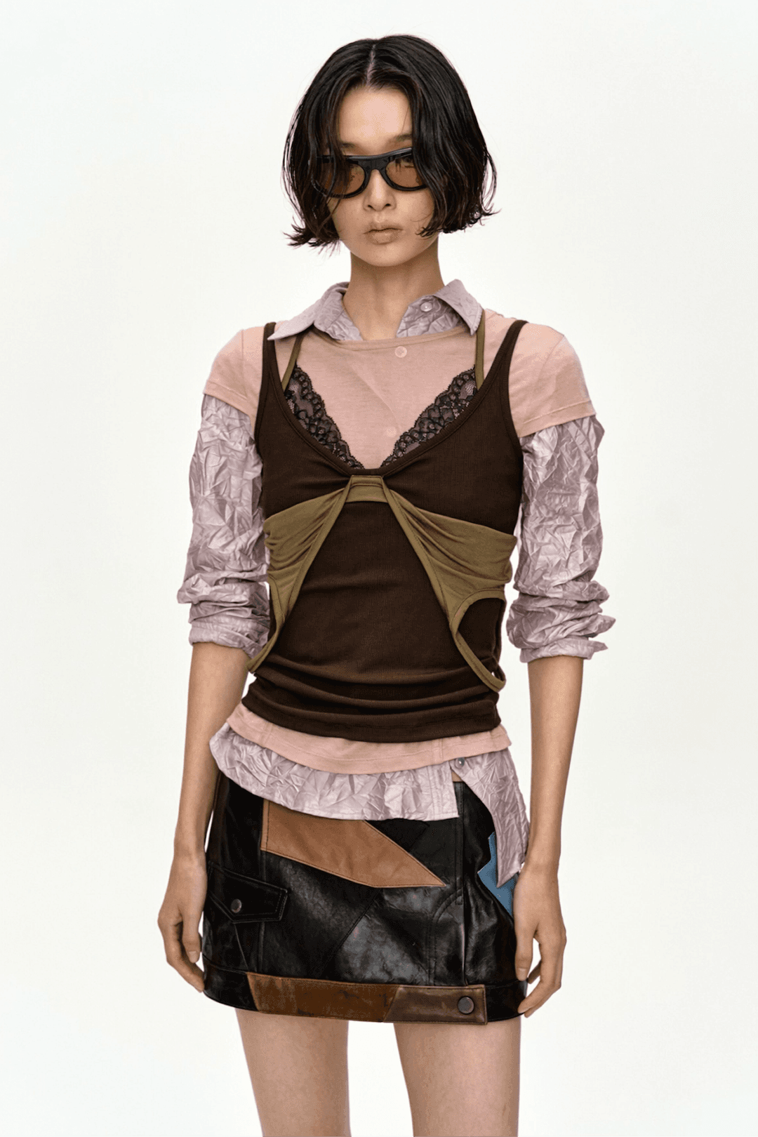 [5/15 예약 배송] UPSIDE-DOWN LAYERED T-SHIRT atb1557w(PINK/BROWN)