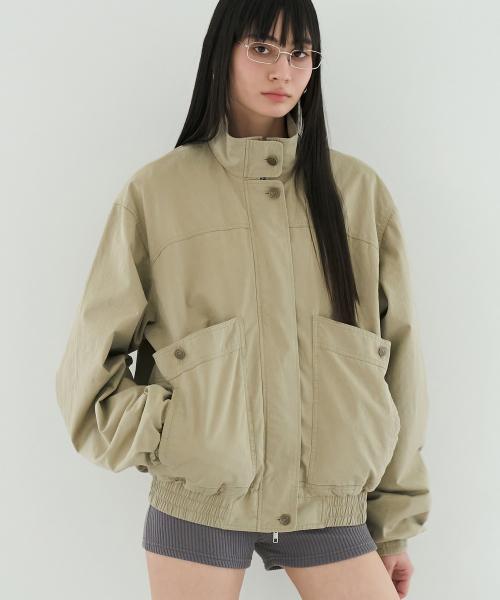 Overfit Cotton Pocket Blouson in Beige