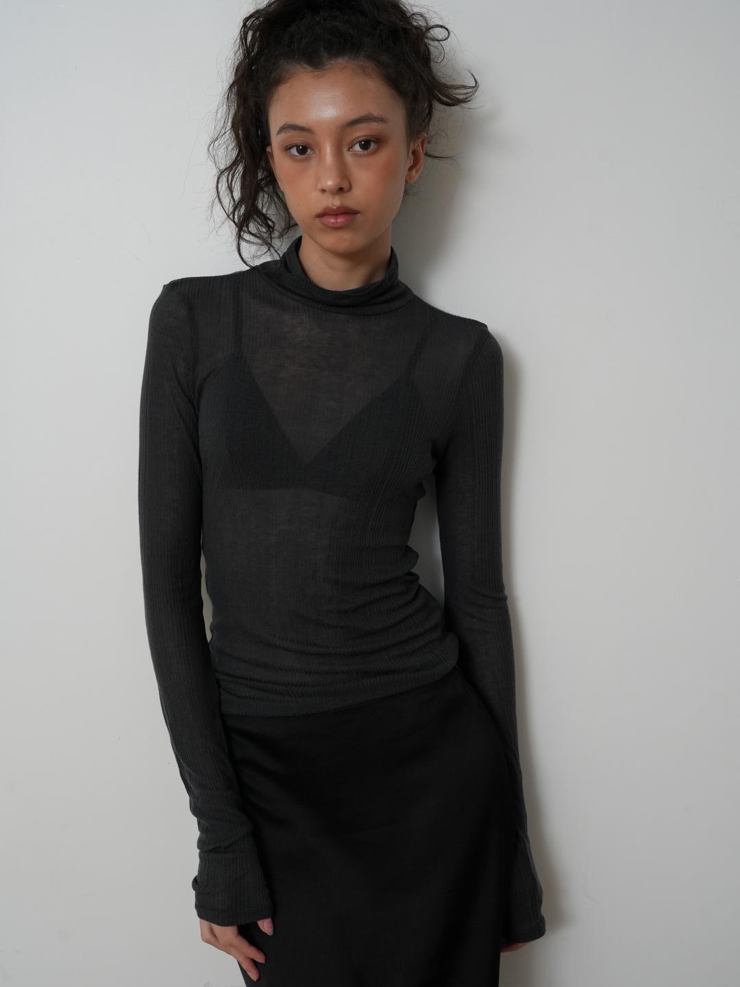 CHARCOAL SHEER TURTLENECK