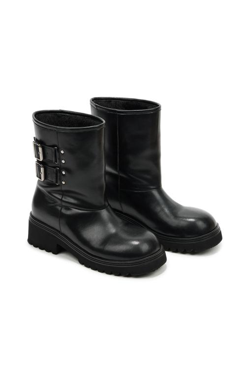 TEDDY BEAR BUCKLE BOOTS IN LEATHER BLACK