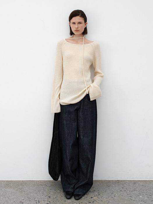 UNBALANCED NECK STRING WOOL KNIT(T-7123)