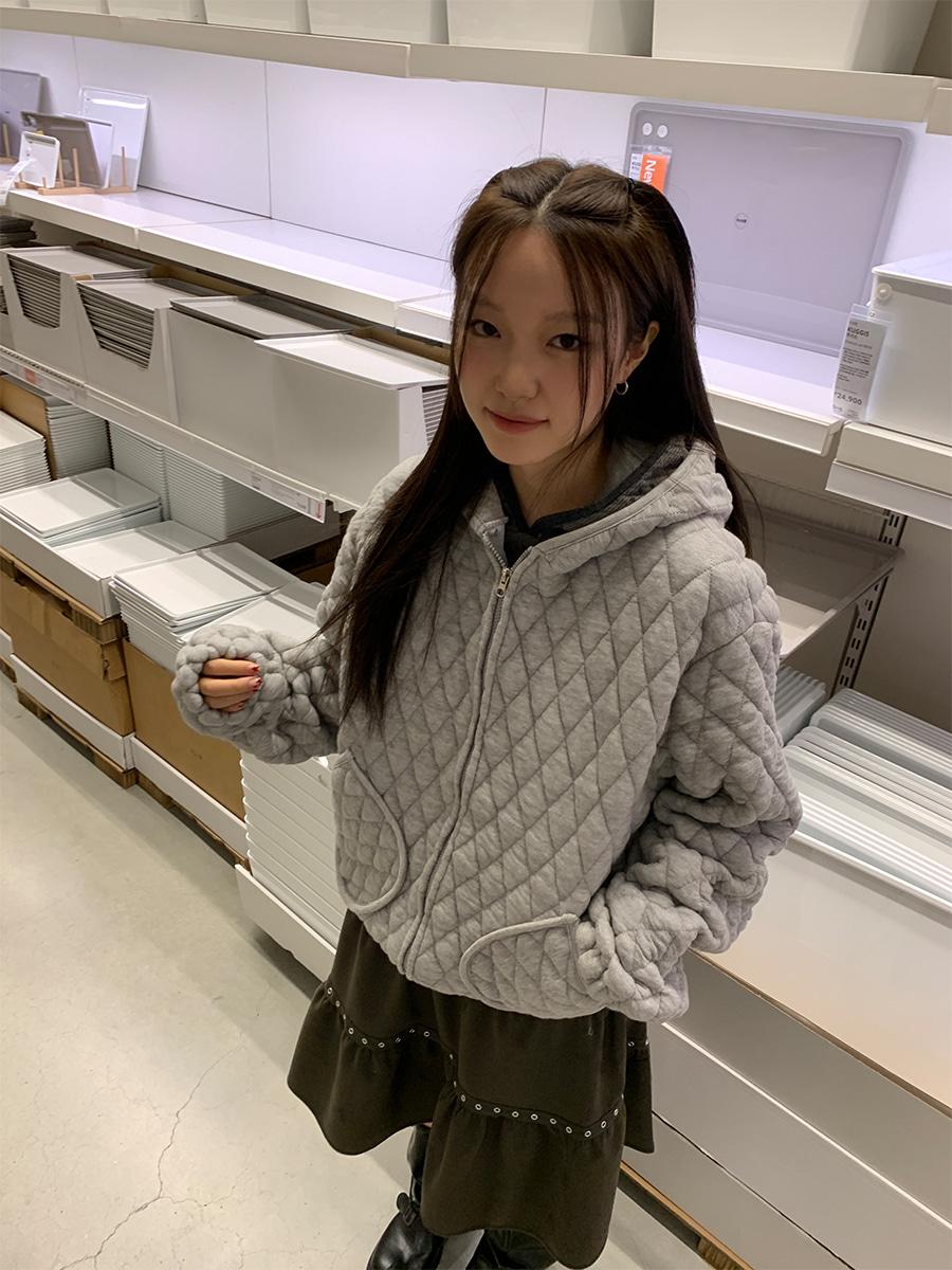 Quilted grid hoodie (2color)