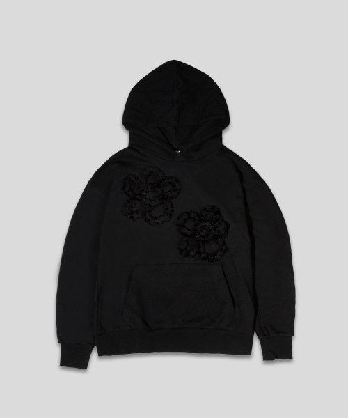 플라워 레이스 후드티 - 블랙