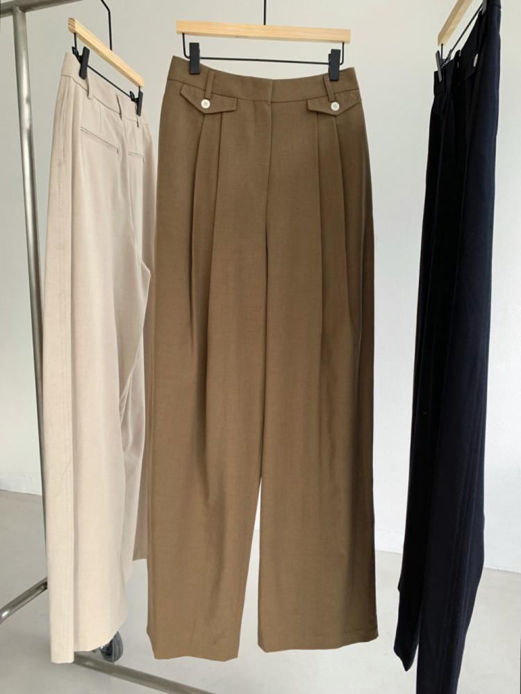 클래식 라인 핀턱 슬랙스 여성 포켓 가을 울 하객룩 오피스룩 정장 바지