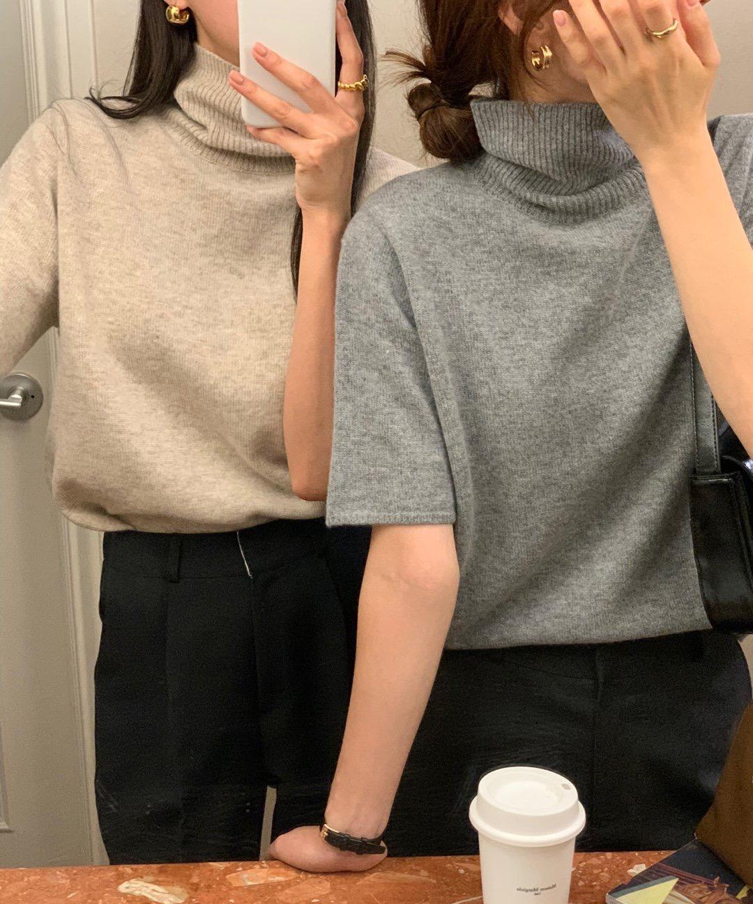 [겨울신상] 가을 울 터틀넥 반팔니트 루즈핏 이너 목폴라니트 4color 그레이