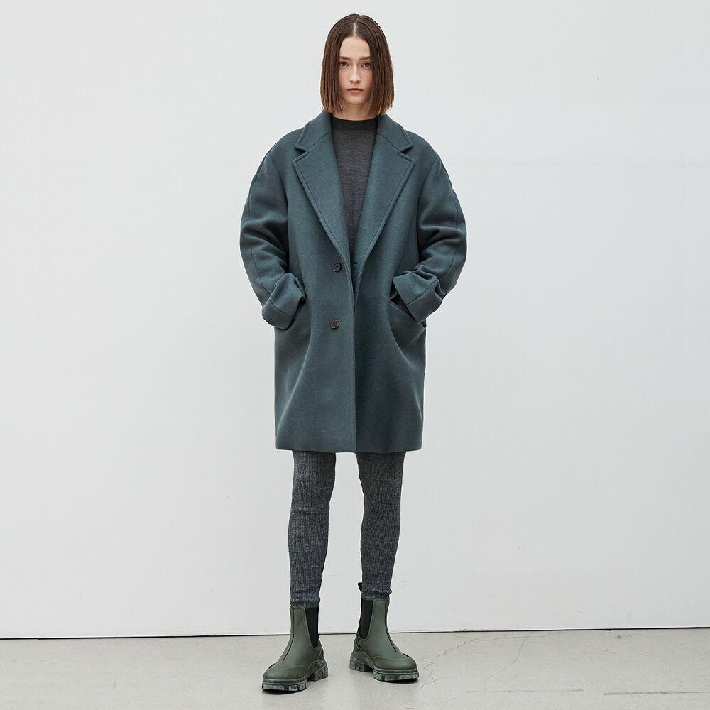 하프 빅칼라 캐시미어 코트 - 모스그린