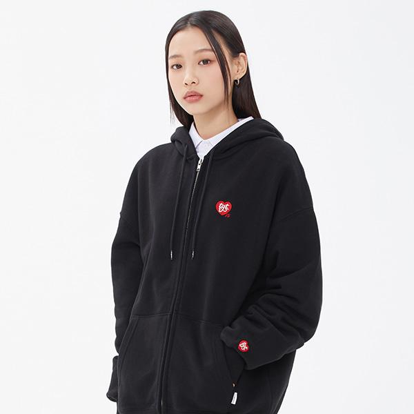 HEART LOGO HOOD ZIP UP_BLACK