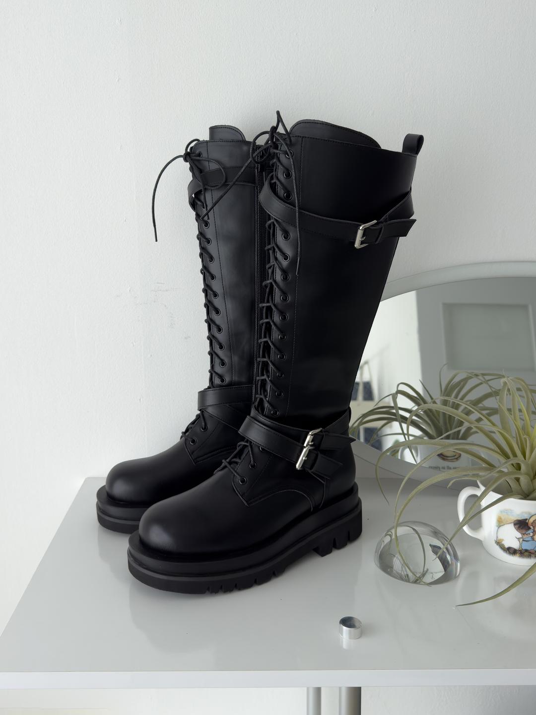 베이직 통굽 벨트 롱 워커