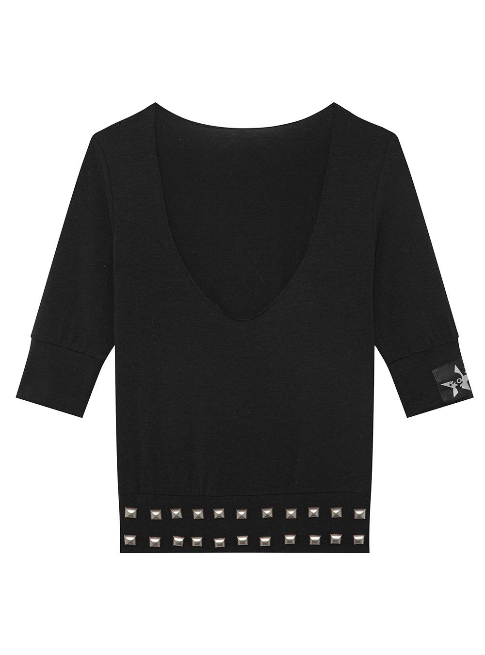 Stud Trim Deep V Neck Top