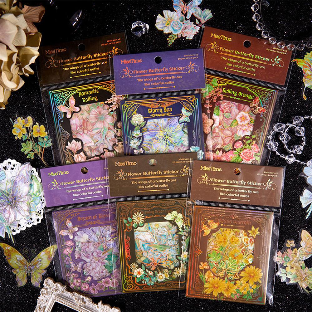 은하계의 꽃과 나비 빈티지 다꾸 PET 조각 스티커 6종 HZ045