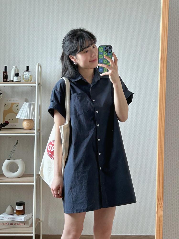 썸머 미니 반팔 셔츠 원피스 (소라 핑크 네이비)