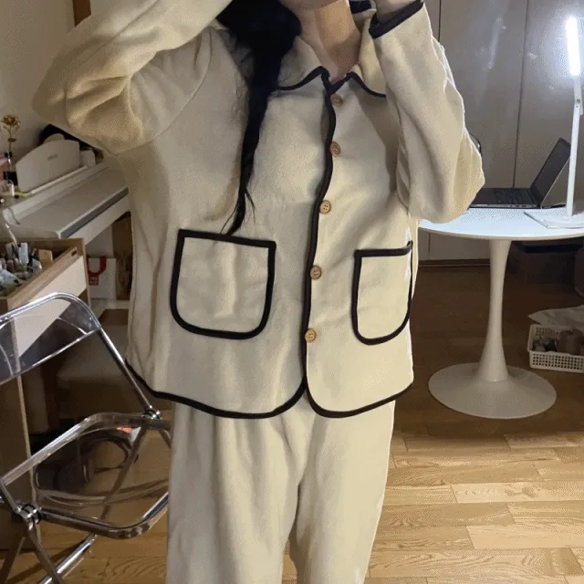 [당일발송] 크림도우스 극세사 수면 겨울 기모파자마 수면바지 홈웨어 잠옷세트