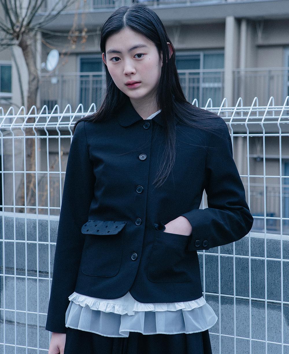 [3월 26일 예약 발송] dot round collar jacket (black)