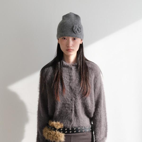 Hairly Collar Cardigan (Charcoal)