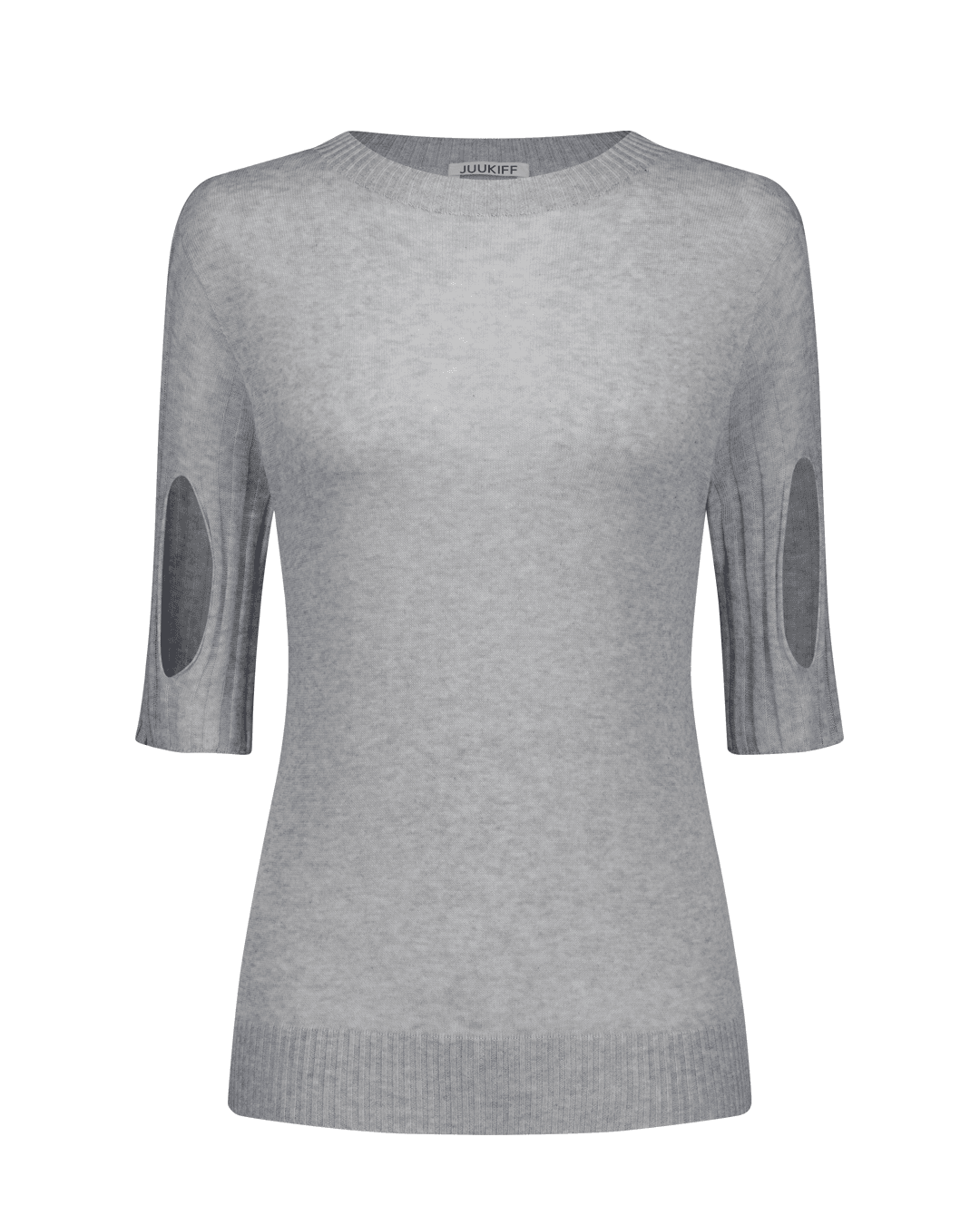 SLITTED SLEEVE TOP IN MIXED SILK COTTON/ MELANGE GREY
