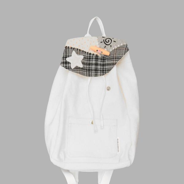 PATCHWORK STRING MINI BACKPACK (WHITE)