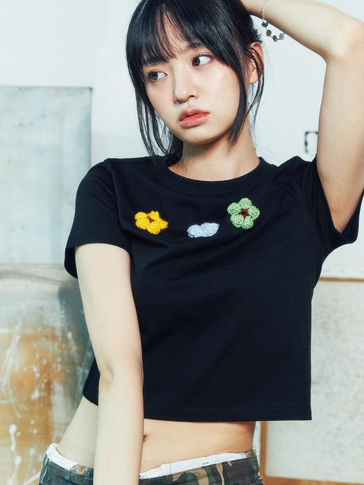 크롭 크로쉐 티셔츠 블랙