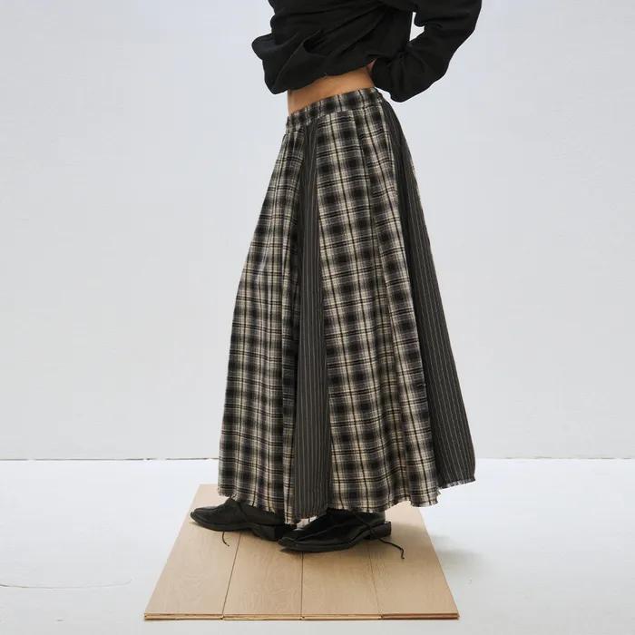 [2차] OVER CHECK MAXI SKIRT, BLACK