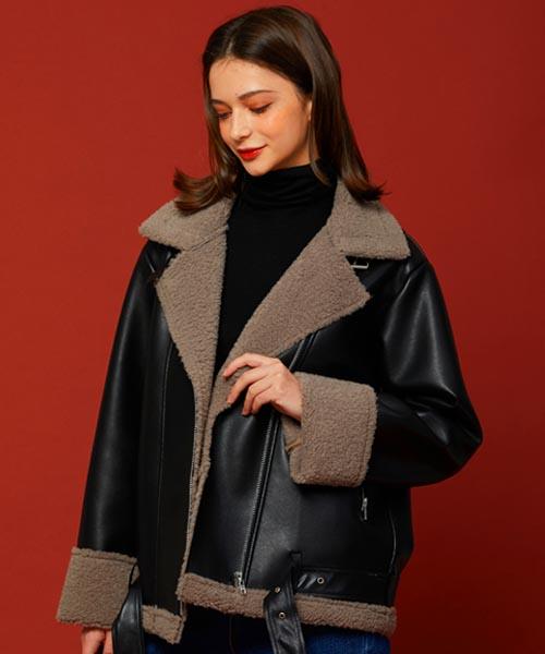 WOMEN 오버핏 무스탕 플리스 자켓 Black Khaki_Gray