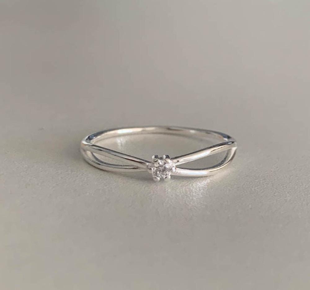 실버925 센터 큐빅 슬림 크로스 반지 (실버,로즈골드)