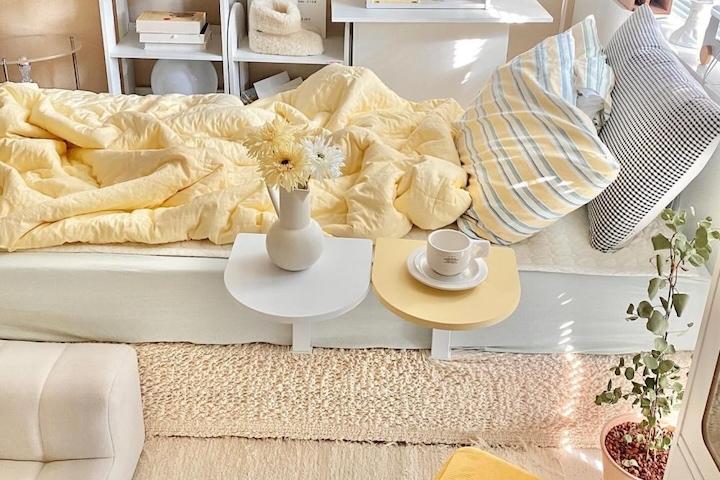 미니멀한 러블리 테이블 침대 사이드 테이블 매트리스 틈새선반 받침대 반원 홈카페 Moon