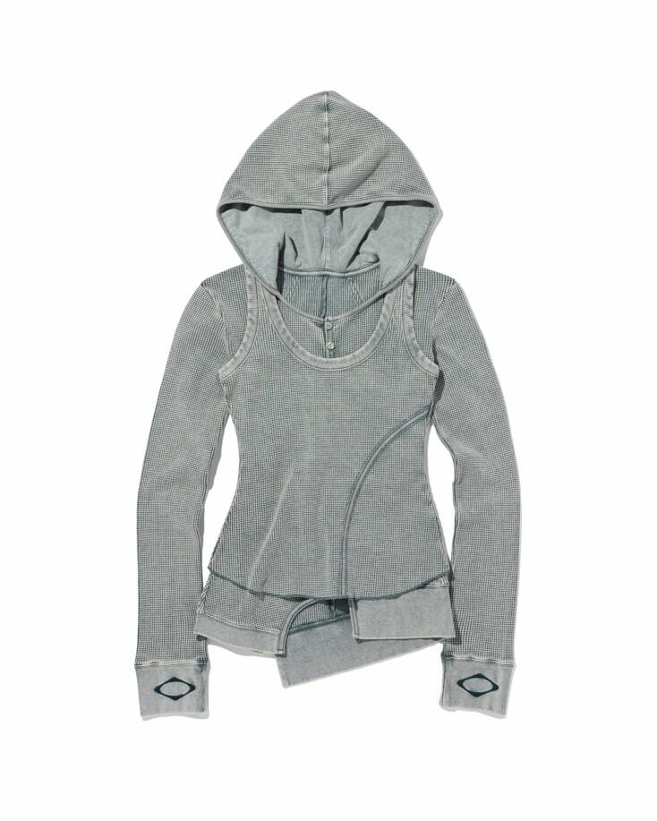 LAYERED WAFFLE HOODIE SET - BLEACHED KHAKI