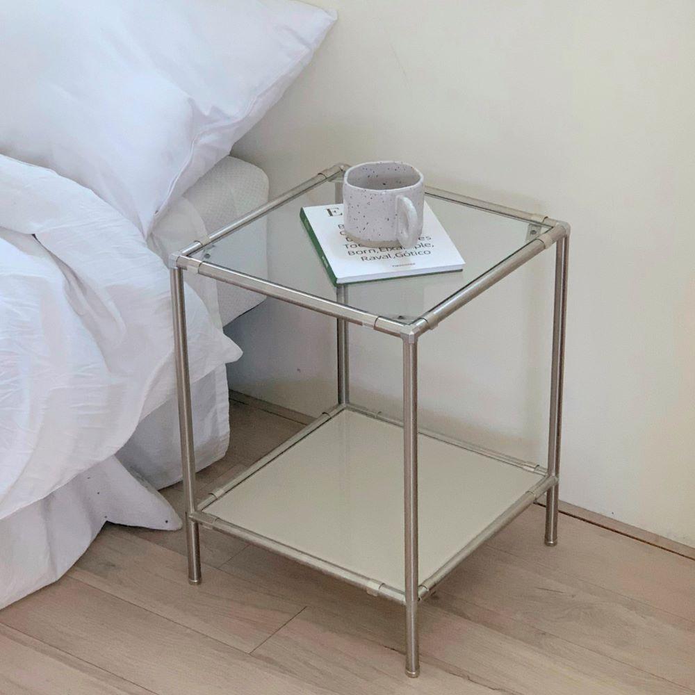비햅핀 모듈협탁 모듈가구 2단 미니 침대협탁 사이드 테이블 투명 유리 철제 선반 102