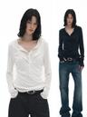 Layered Henley Neck Long Sleeve Tee (2color)