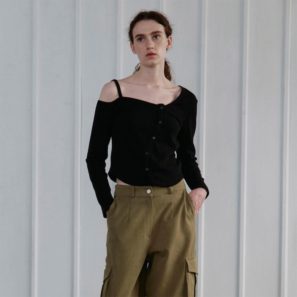 R OFF SHOULDER YINYANG CARDIGAN_BLACK