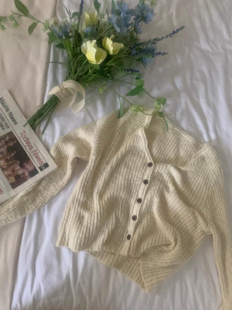 어텀 올데이 브이넥 니트 골지 가디건