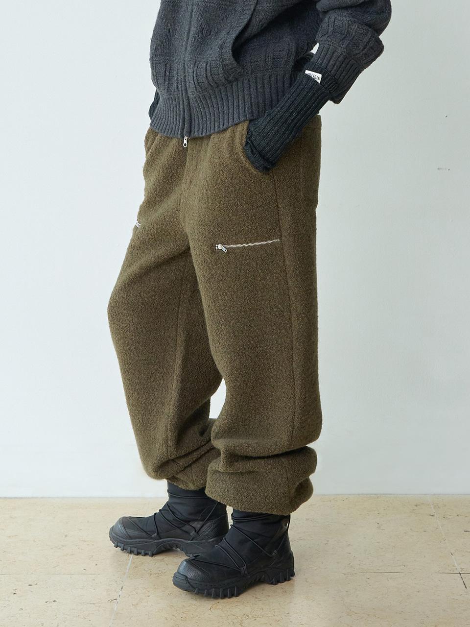 Boucle Zipper Trousers [Khaki]