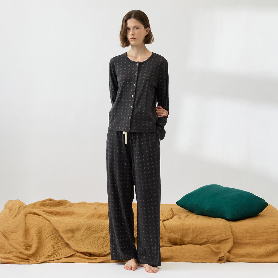 보어링 여성 잠옷 세트 홈웨어 파자마 긴팔 긴바지