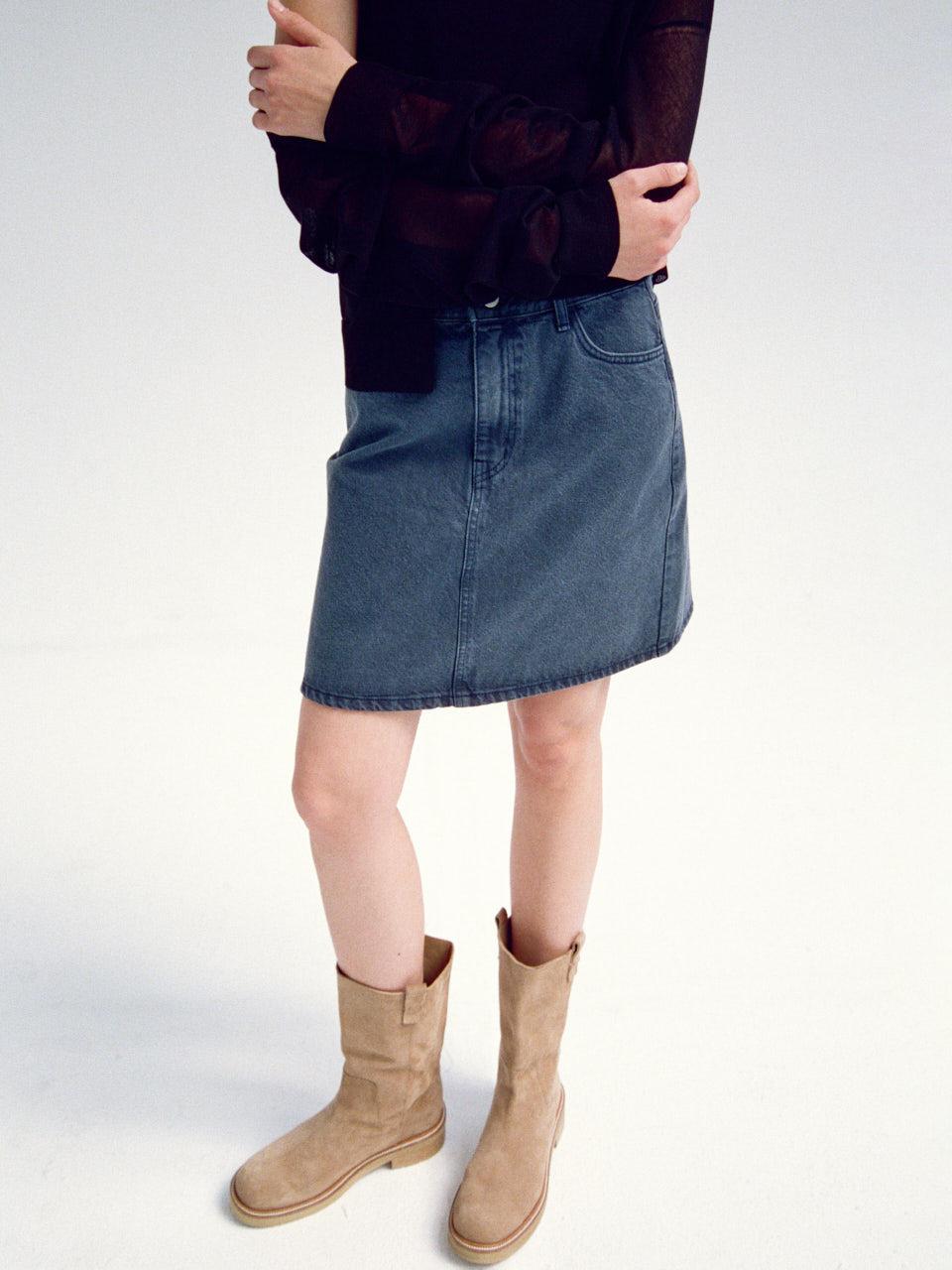 클래식 데님 미니 스커트_vintage midnight