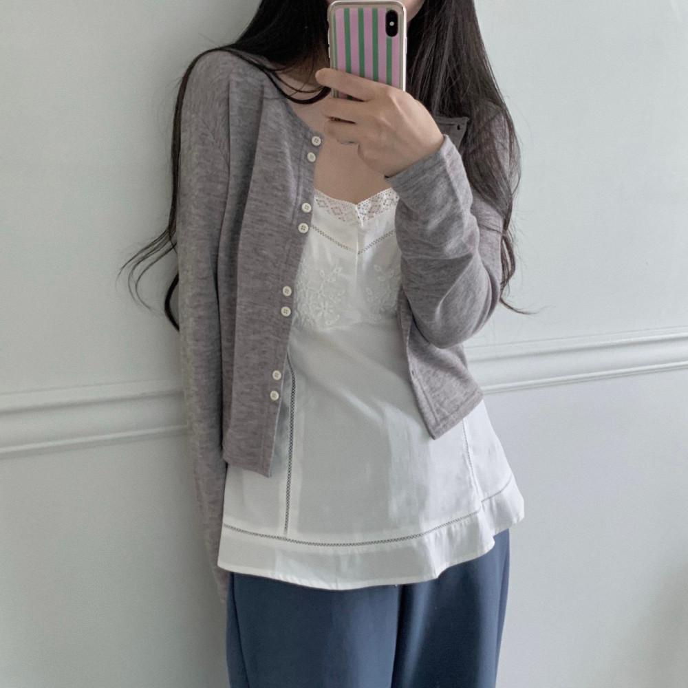 여성 가을 투 버튼 헤어사 울 니트 가디건