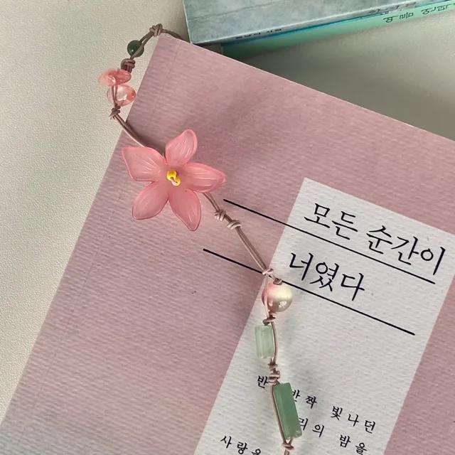 가을 한 스푼 핑크 나리꽃 원석 끈갈피, 책갈피, 북마크