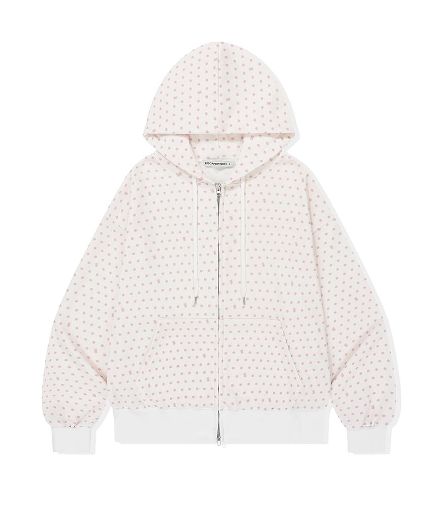 [0502 순차출고] 라이트핑크 토끼땡 풀프린트 투웨이 후드집업 아이보리