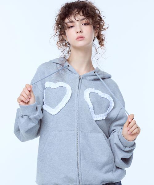 PA FRILL HEART HOOD ZIPUP(GRAY)