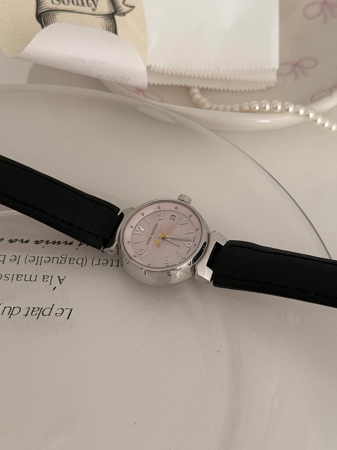 LOUIS VUITTON tambour pink shell  blooming flower dial watch