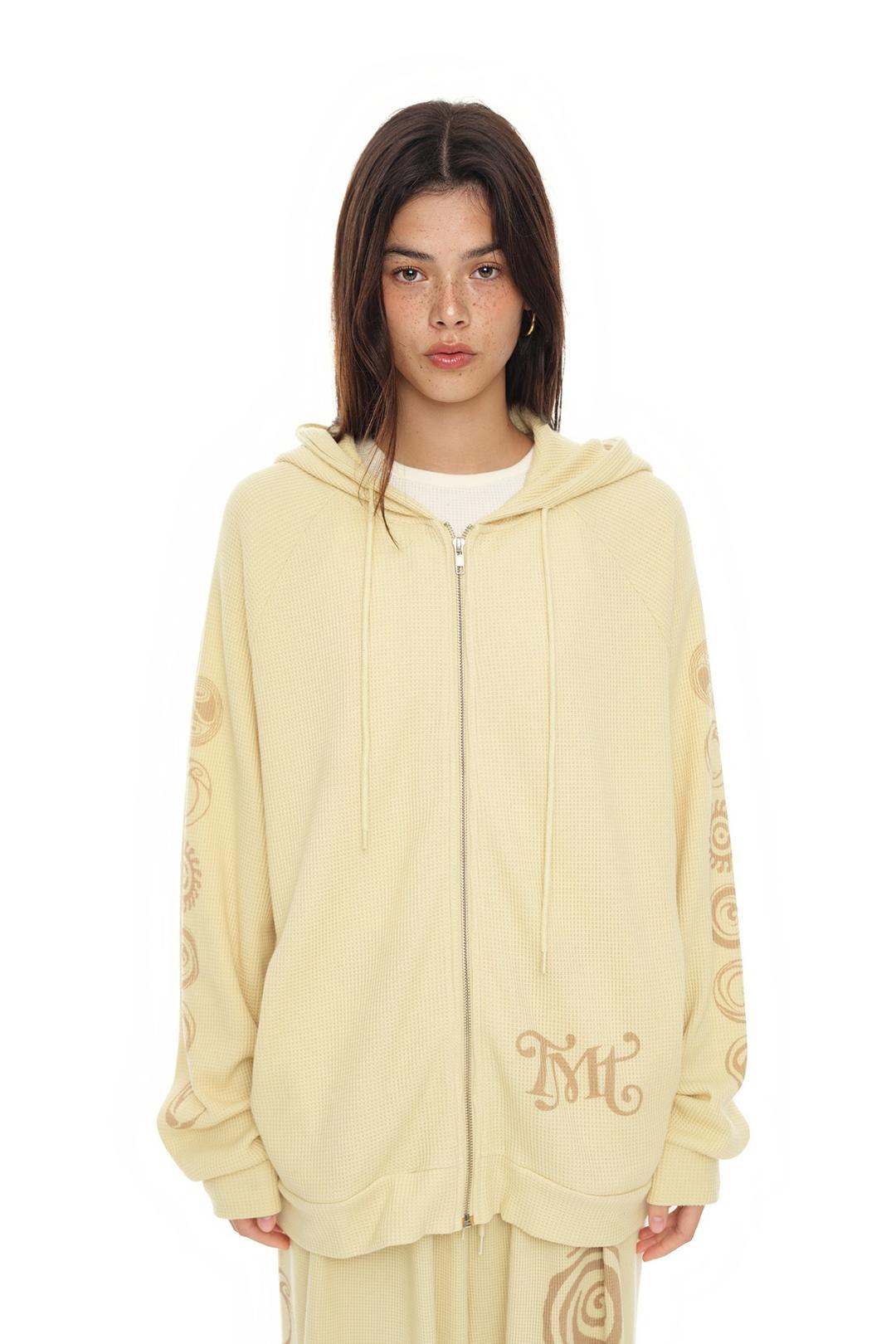 SUN DISC 02 WAFFLE ZIP-UP HOODIE (BUTTER)