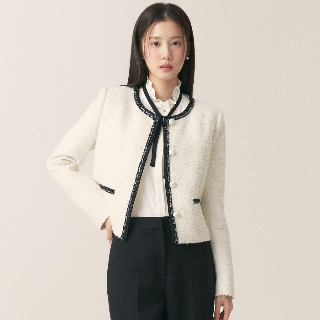 [25SP][미드세일]배색 칼라리스 트위드 자켓(세트) RMJKF11S52