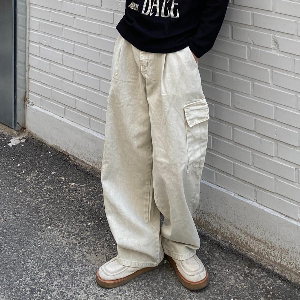 피그먼트 카고 와이드 팬츠 (6C / 인디핑크 딥그린 브라운 아이보리 그레이 머스타드)