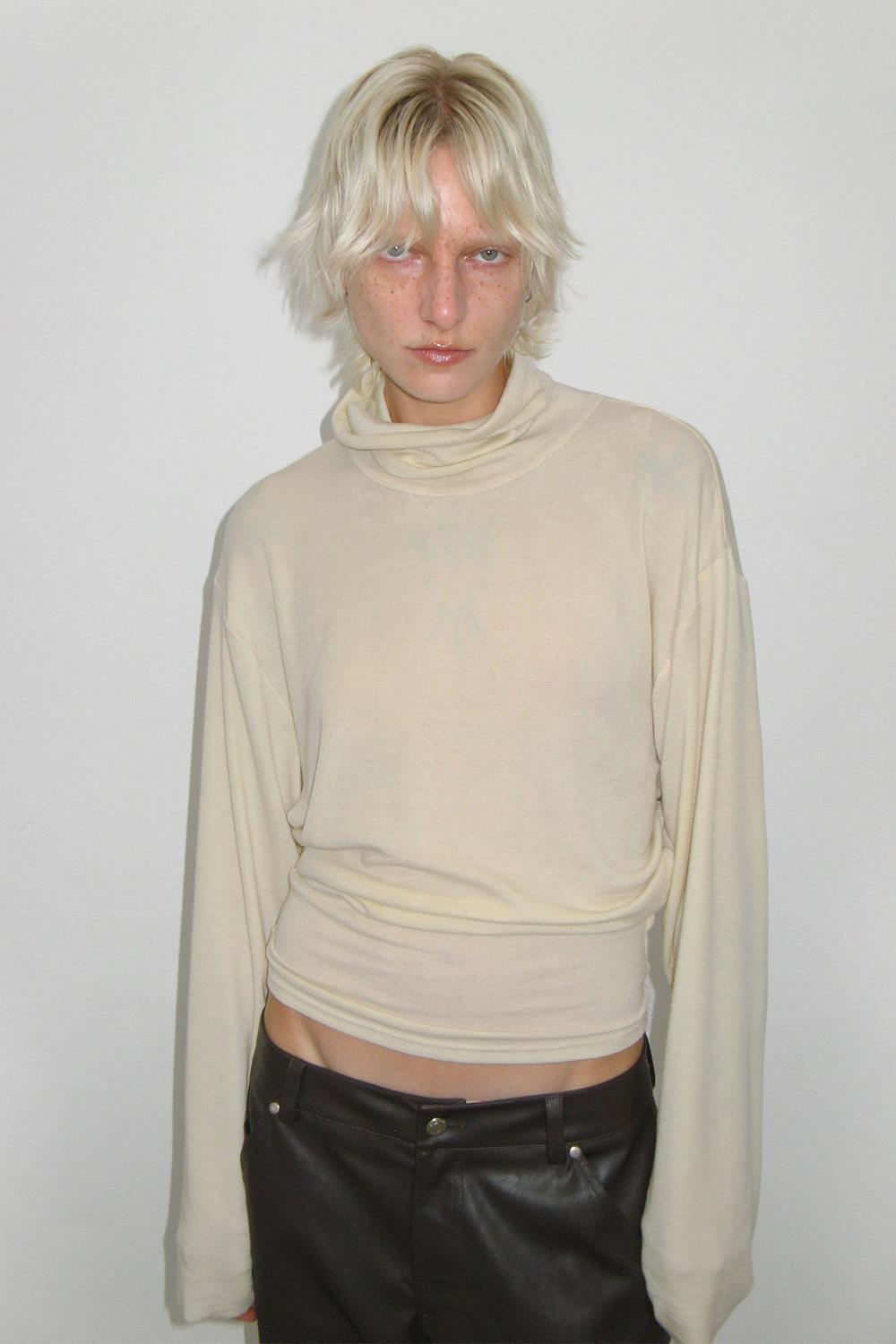 Wool Turtle Neck Long Sleeve Top, CREAM