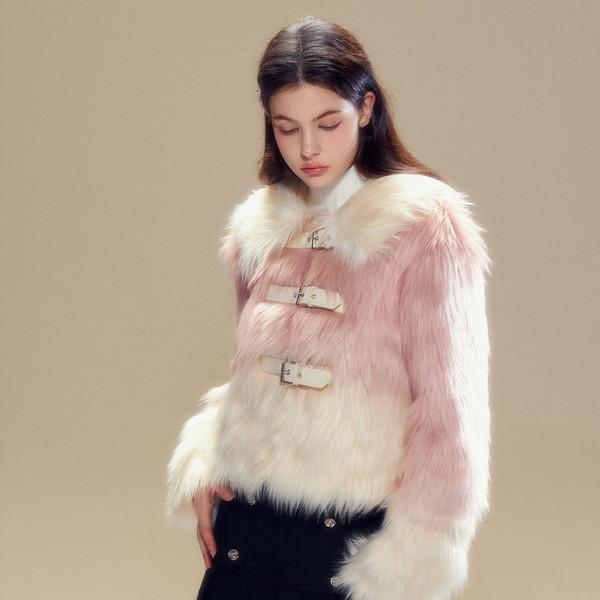 로렌 그라데이션 퍼 코트