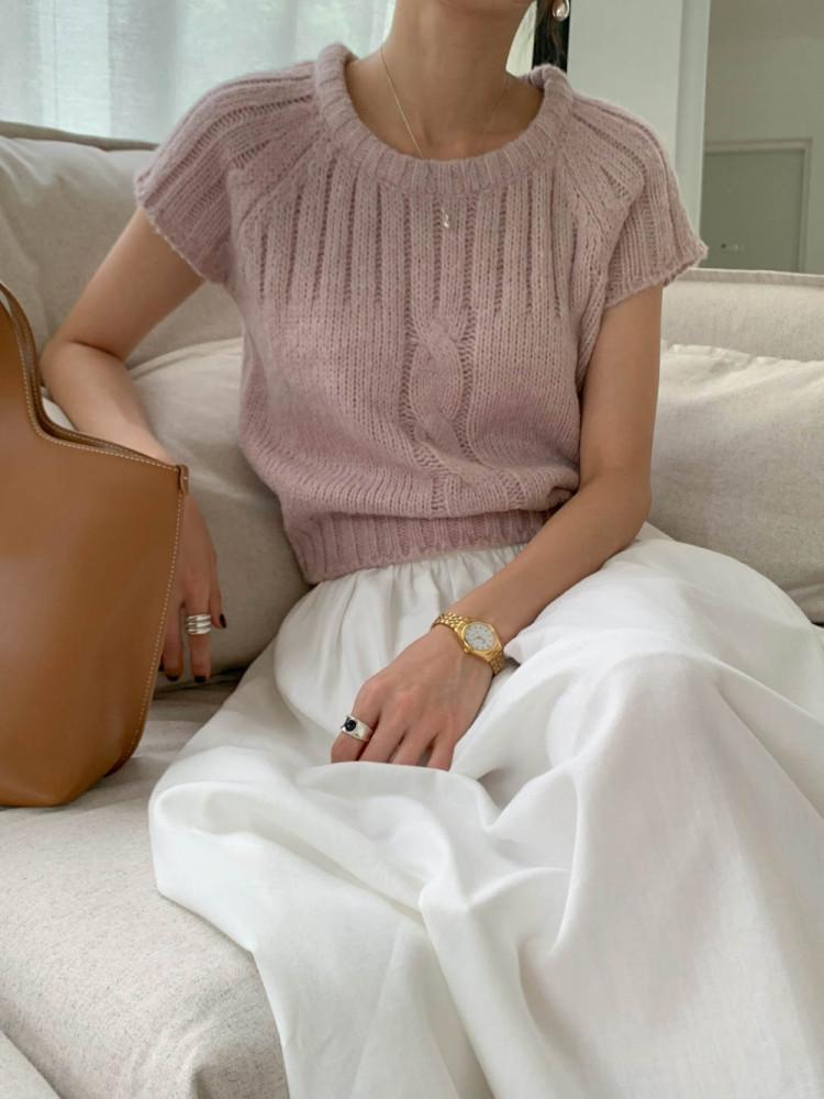 (소라당일발송) 울 꽈배기 캡반팔 니트 (아이보리,인디핑크,소라)