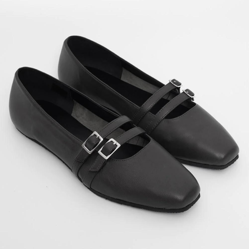 23SS 팔로마울 프리마 더블 스트랩 레더 발레리나 버클 메리제인 슈즈 카키