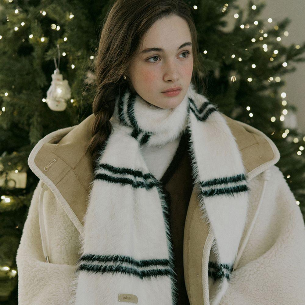 Anka stripe leather label long muffler - 5color