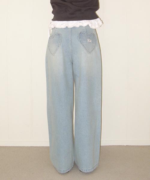 론론(RONRON)  BACK HEART STITCH POCKET DENIM PANTS LIGHT BLUE - 사이즈 & 후기 | 무신사